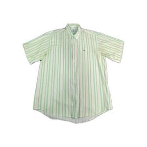 Lacoste Mens Short Sleeve Sz 6 (XL) Striped Button Down Shirt Green Logo Za2-15